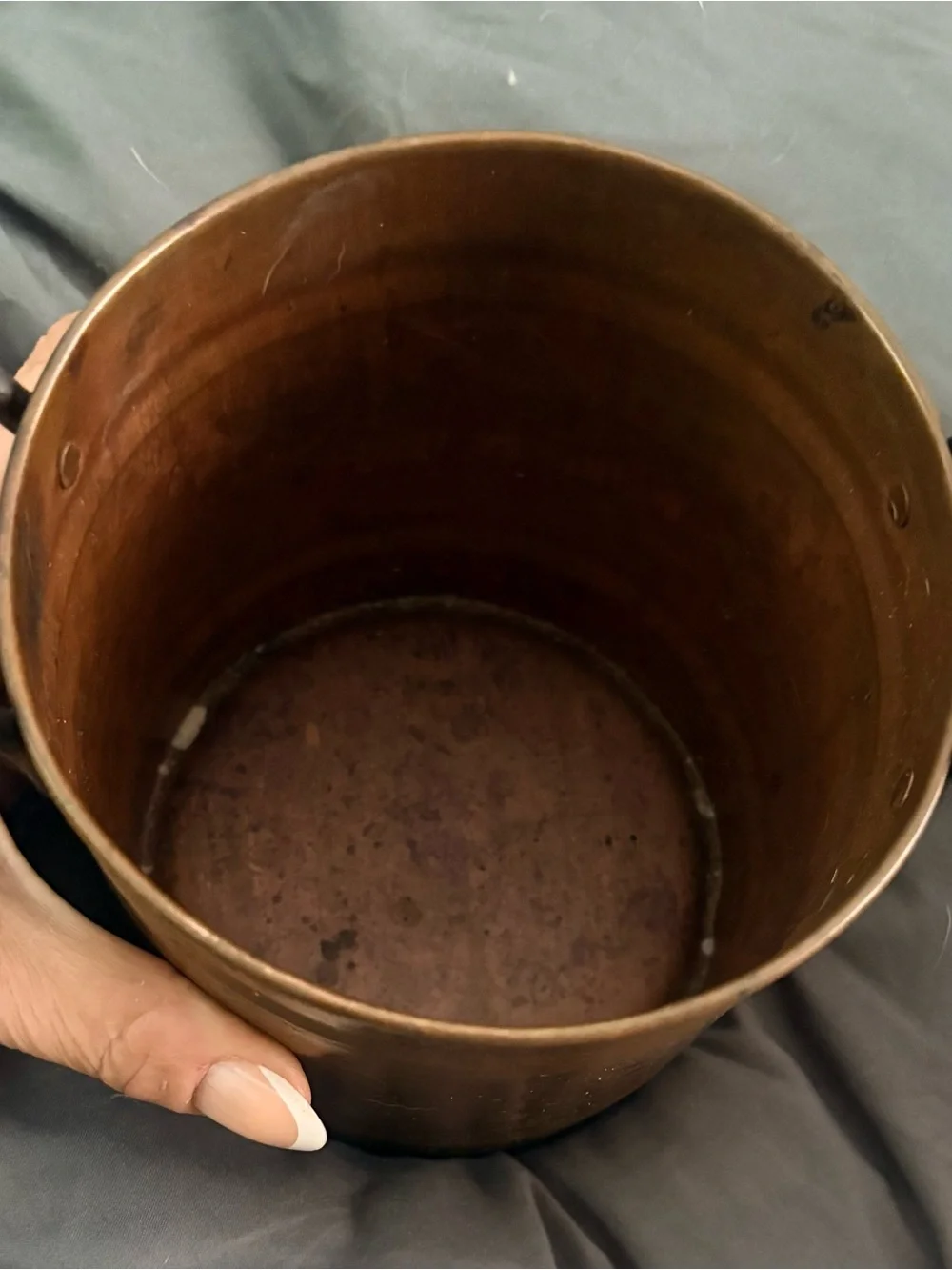 Vintage Copper Bucket with rod iron handles - Rustic 9.5
